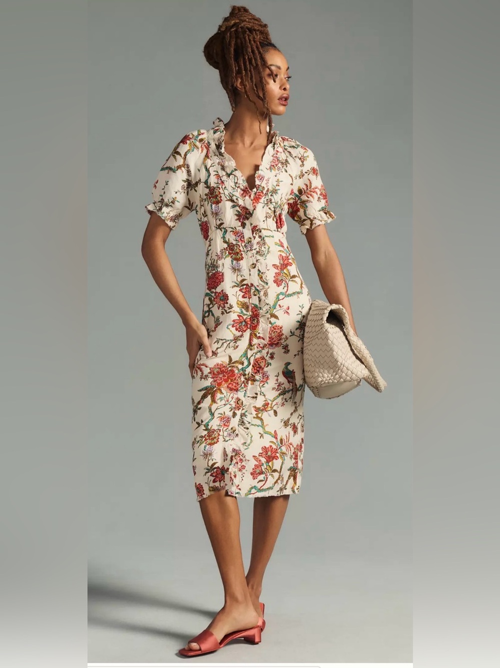 Anthropologie × Pilcro Ruffle-Collar Buttondown Dress Floral size 2P